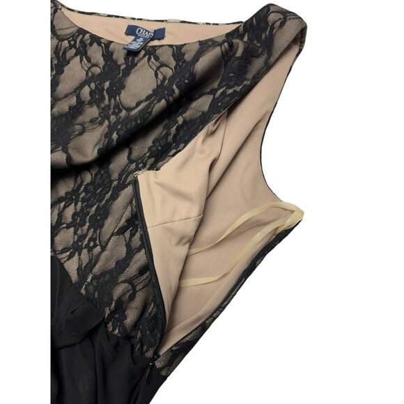 Chaps Black Maxi Dress 16 Lace Overlay Nude Illusion Cascading Cocktail Evening - Picture 5 of 8
